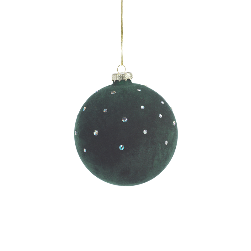 Green Flocked and Studded Christmas Ball Ornament