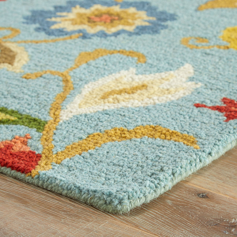 Zamora Handmade Floral Light Blue & Multicolor Area Rug