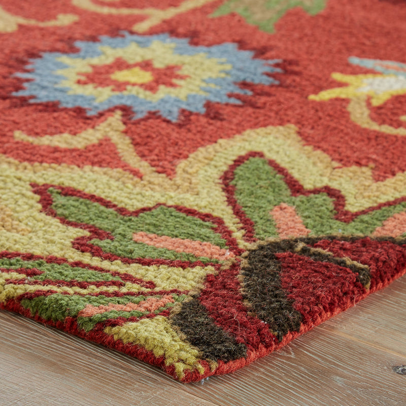 Zamora Handmade Floral Red & Multicolor Area Rug