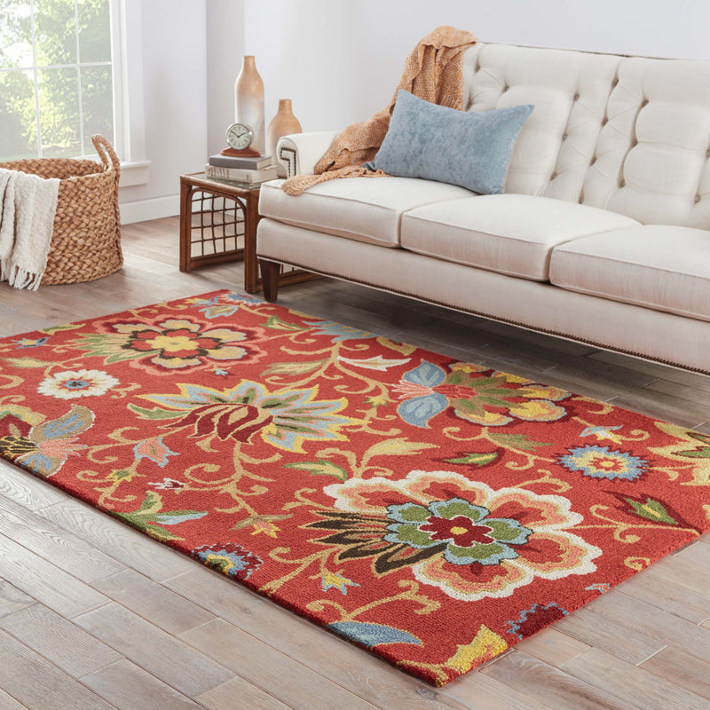 Zamora Handmade Floral Red & Multicolor Area Rug