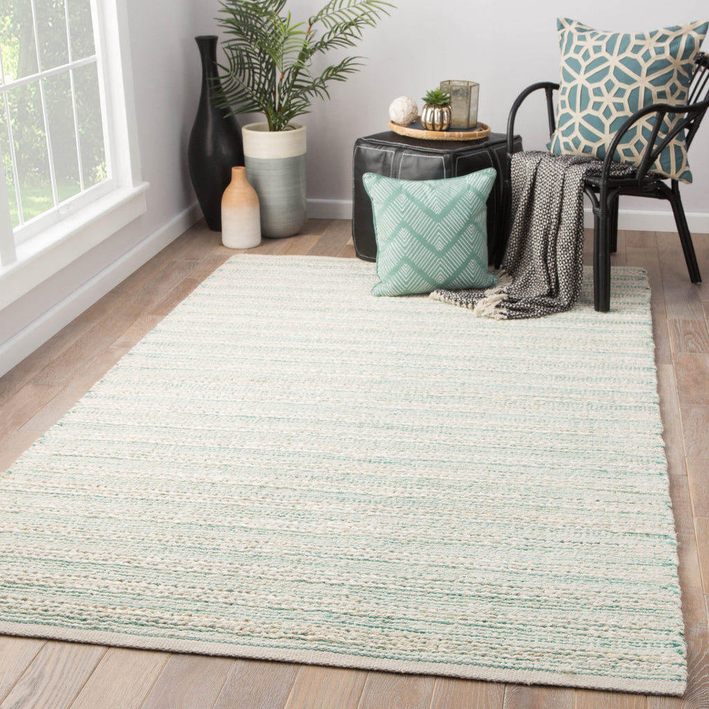 Canterbury Natural Stripe White & Turquoise Area Rug