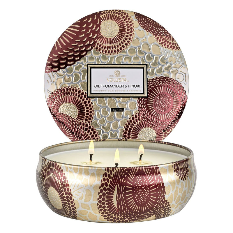 Gilt Pomander & Hinoki 3 Wick Tin Candle