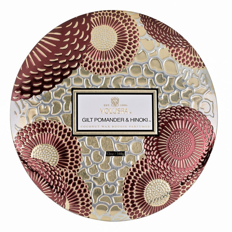 Gilt Pomander & Hinoki 3 Wick Tin Candle