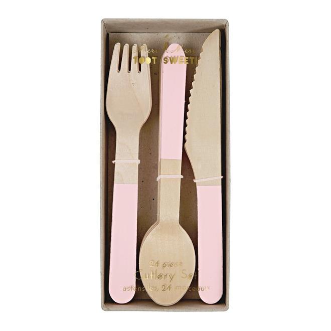 Pink Wooden Cutlery Set