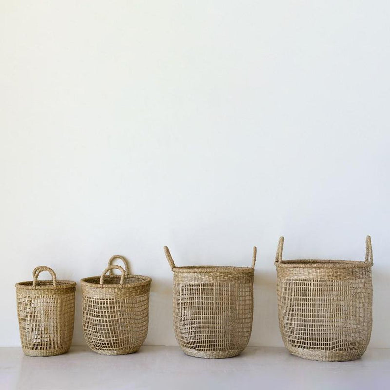 Hand Woven Seagrass Baskets with Handles - Set of 4