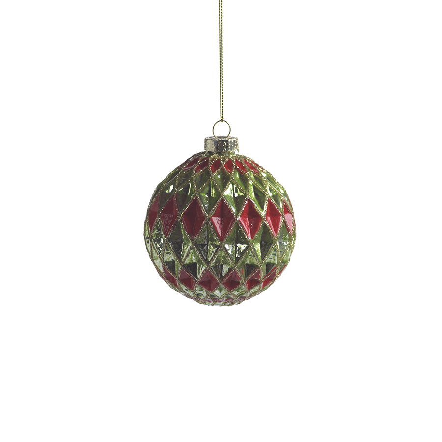 Harlequin Green and Red Christmas Ball Ornament