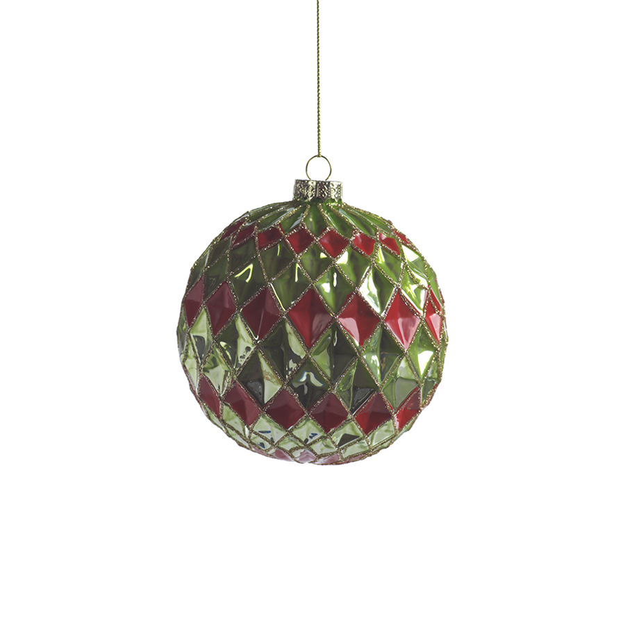 Harlequin Green and Red Christmas Ball Ornament