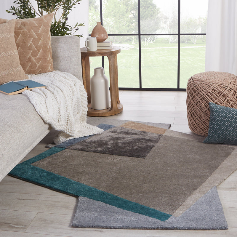 Fayruz Handmade Geometric Grey & Teal Rug by Jaipur Living