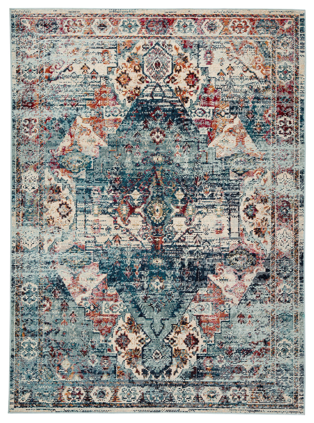 Farra Indoor/ Outdoor Medallion Multicolor & Blue Area Rug