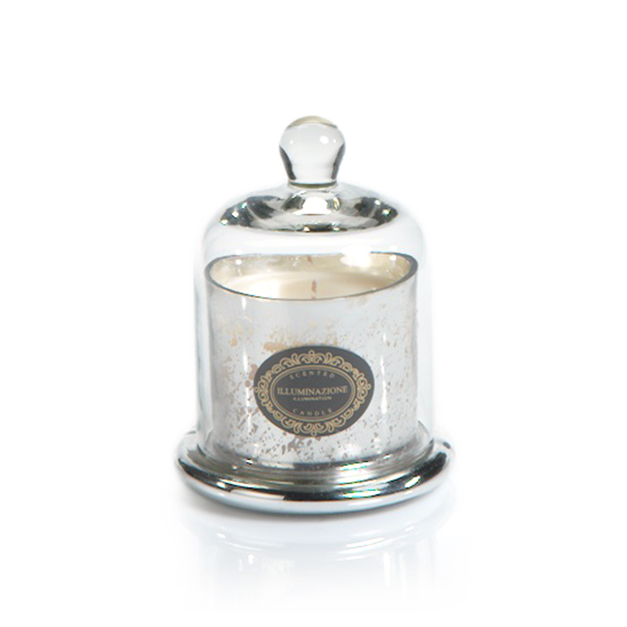 Wax Filled Mercury Glass Jar with Cloche - Antique Silver