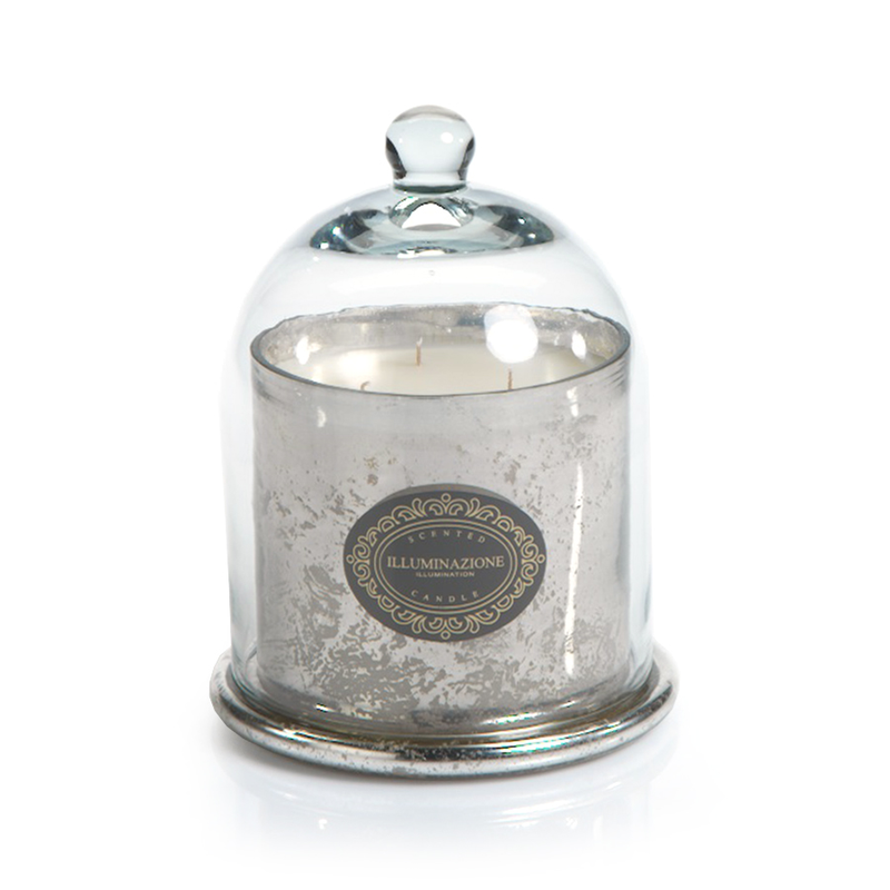 Wax Filled Mercury Glass Jar with Cloche - Antique Silver