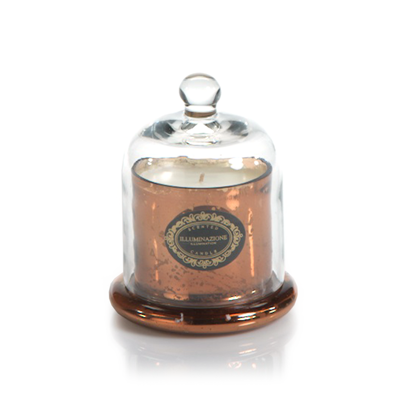 Wax Filled Mercury Glass Jar with Cloche - Antique Copper