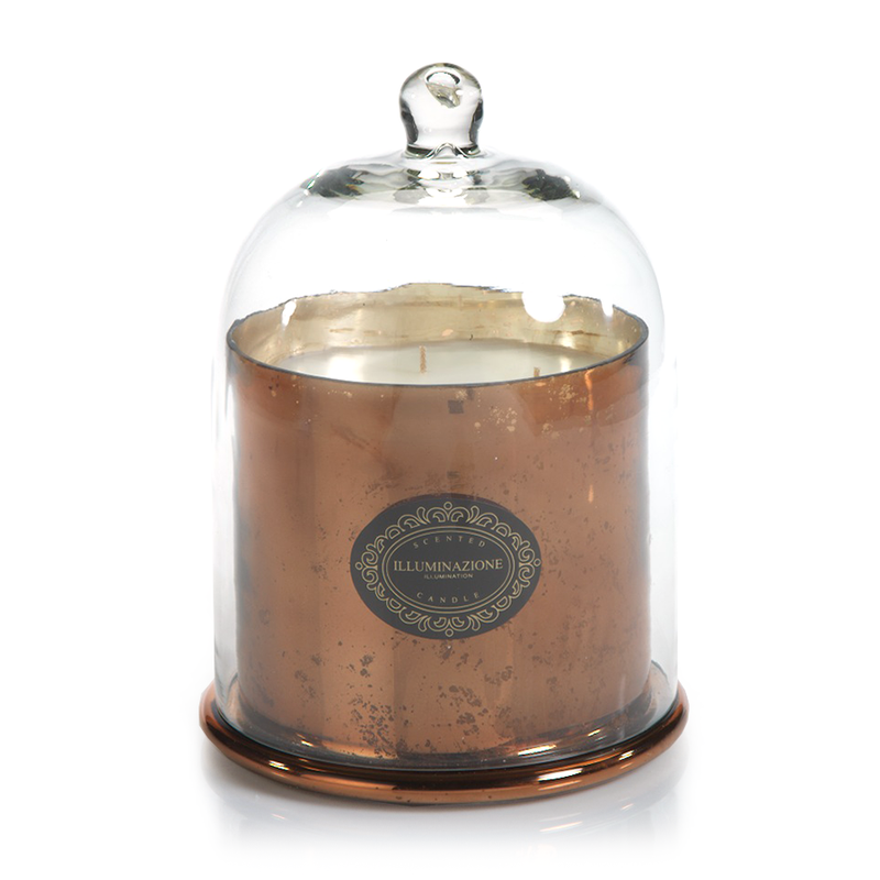 Wax Filled Mercury Glass Jar with Cloche - Antique Copper