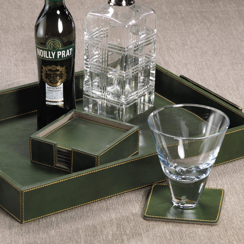 Leather Set of 6 Coasters - Green