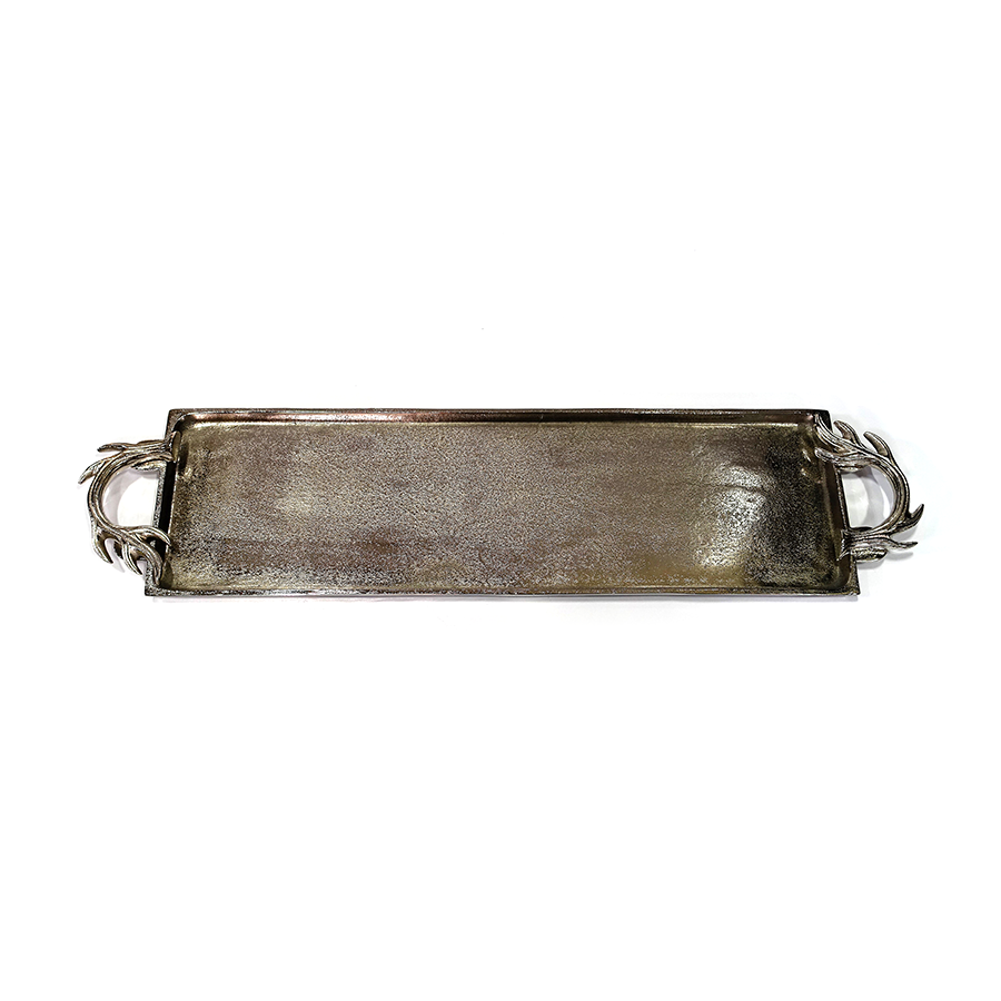 Long Aluminum Nickel Plated Tray w/ Antler Handles