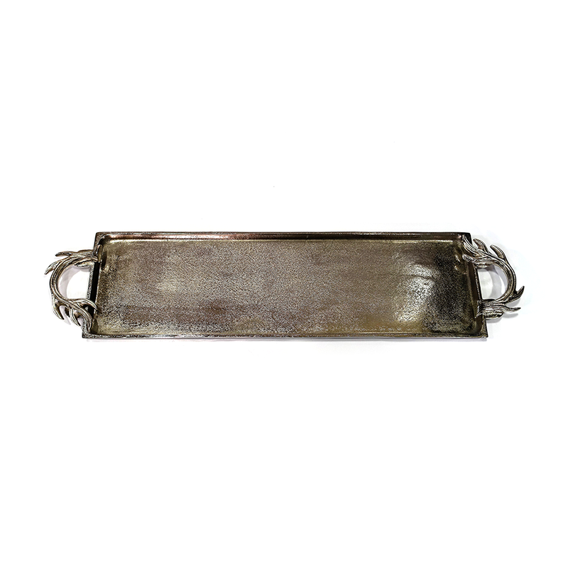 Long Aluminum Nickel Plated Tray w/ Antler Handles