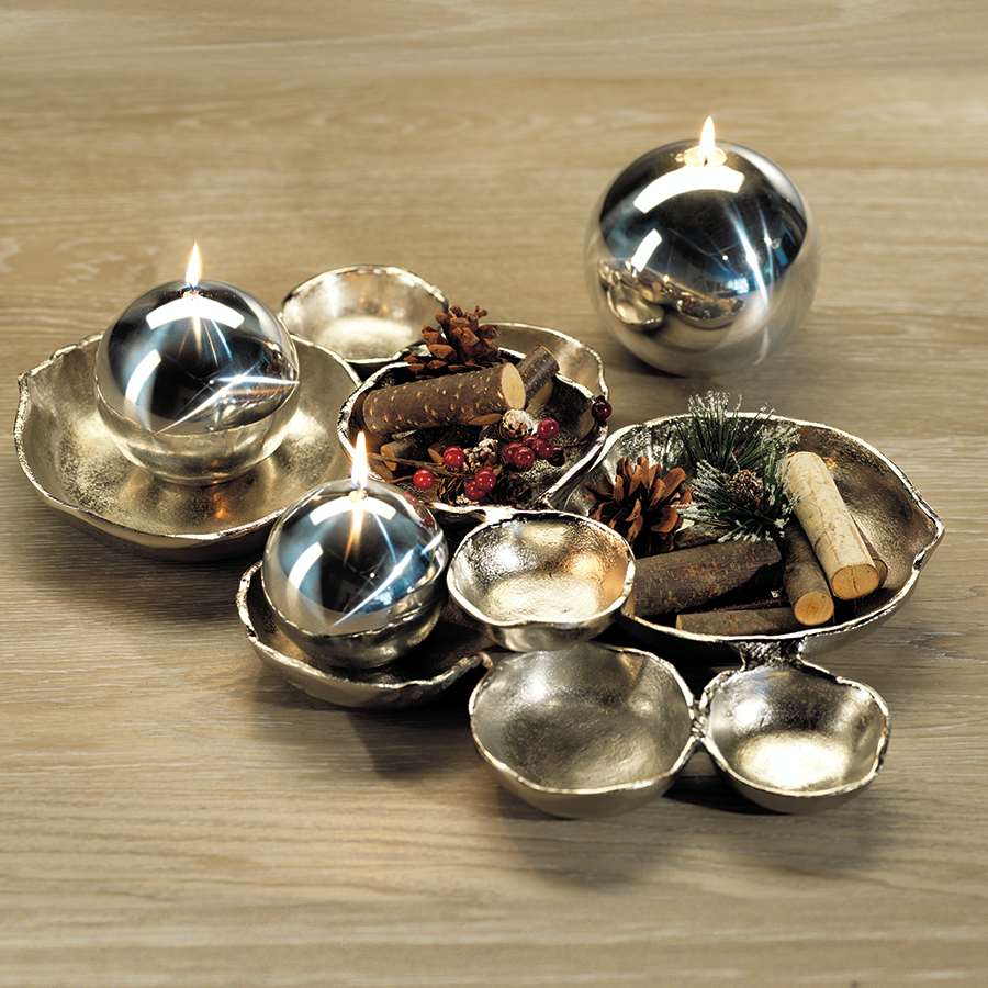 Cluster of Nine Round Serving Bowls in Nickel