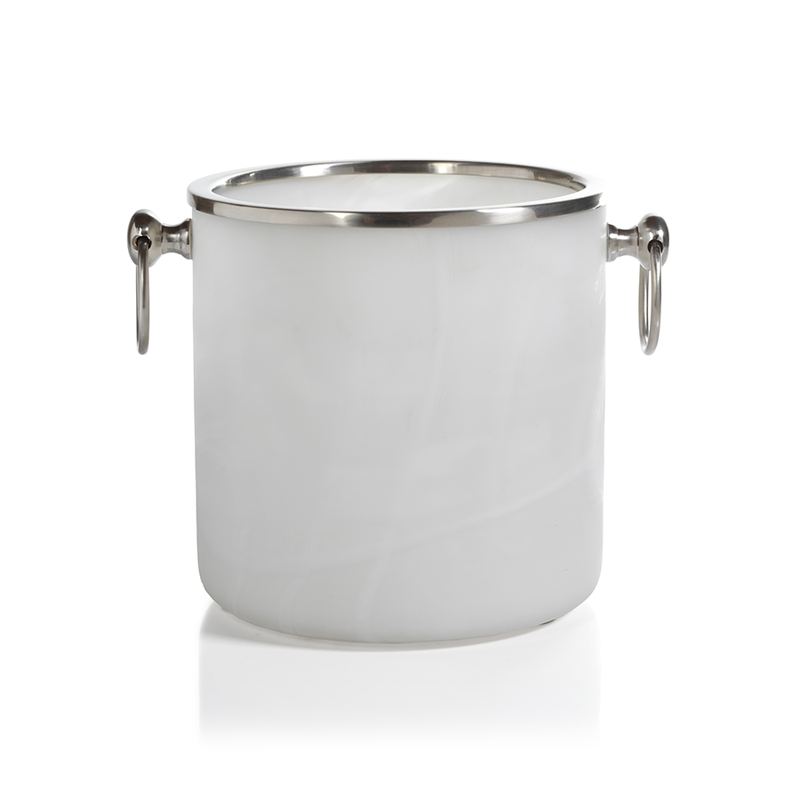 Alabaster Glass Ice Bucket with Matt Nickel Trim