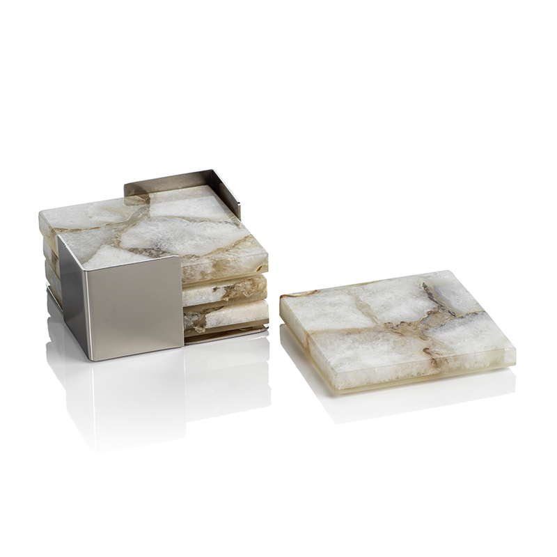 Crete Agate Coasters in Taupe & White