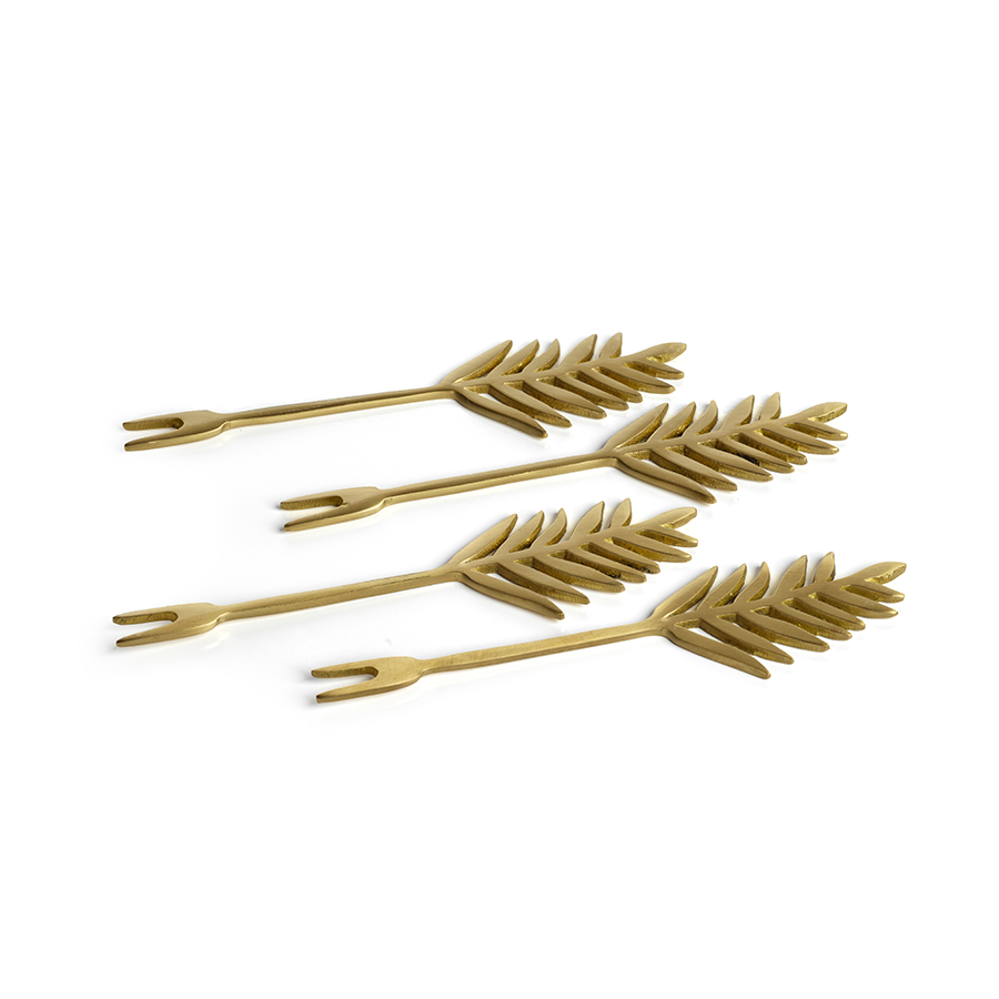 Areca Palm Cocktail Fork (Set of 4) in Matt Gold