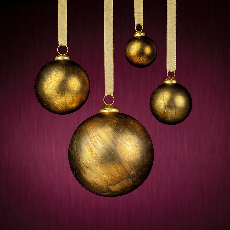 Rustic Metallic Glass Ball Ornaments - Set of 2