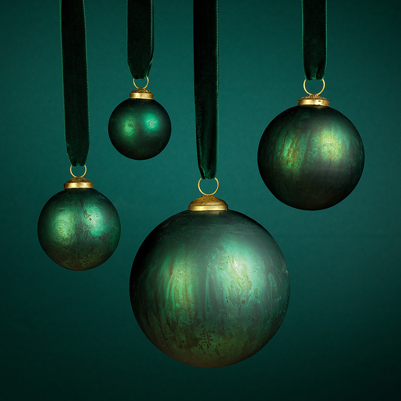 Rustic Metallic Glass Ball Ornaments - Set of 2