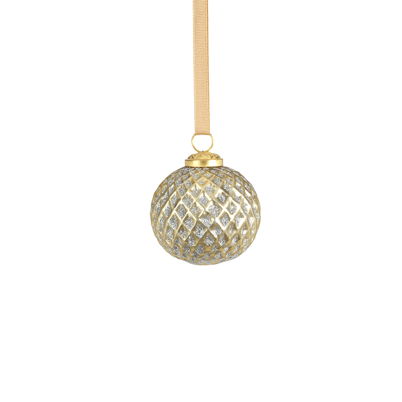 Beehive Gold w/ Silver Glitter Ball Ornaments - Set of 6