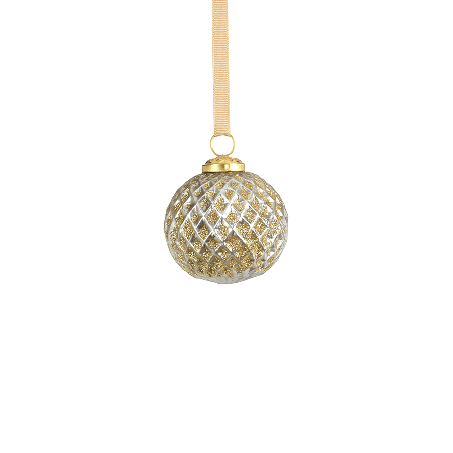 Beehive Silver w/ Gold Glitter Ball Ornaments - Set of 6