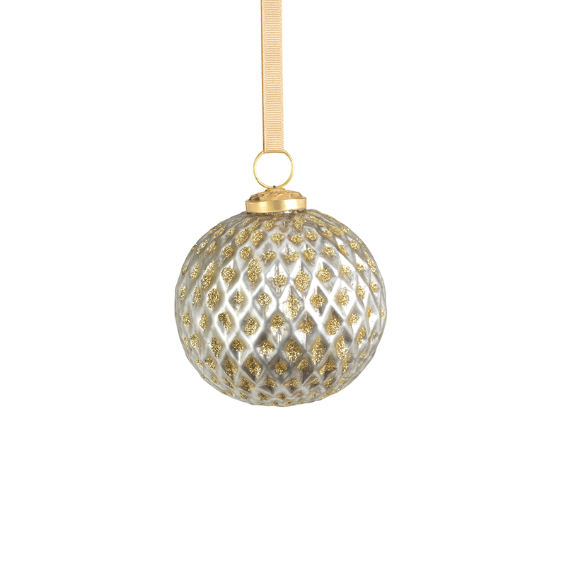 Beehive Silver w/ Gold Glitter Ball Ornaments - Set of 6