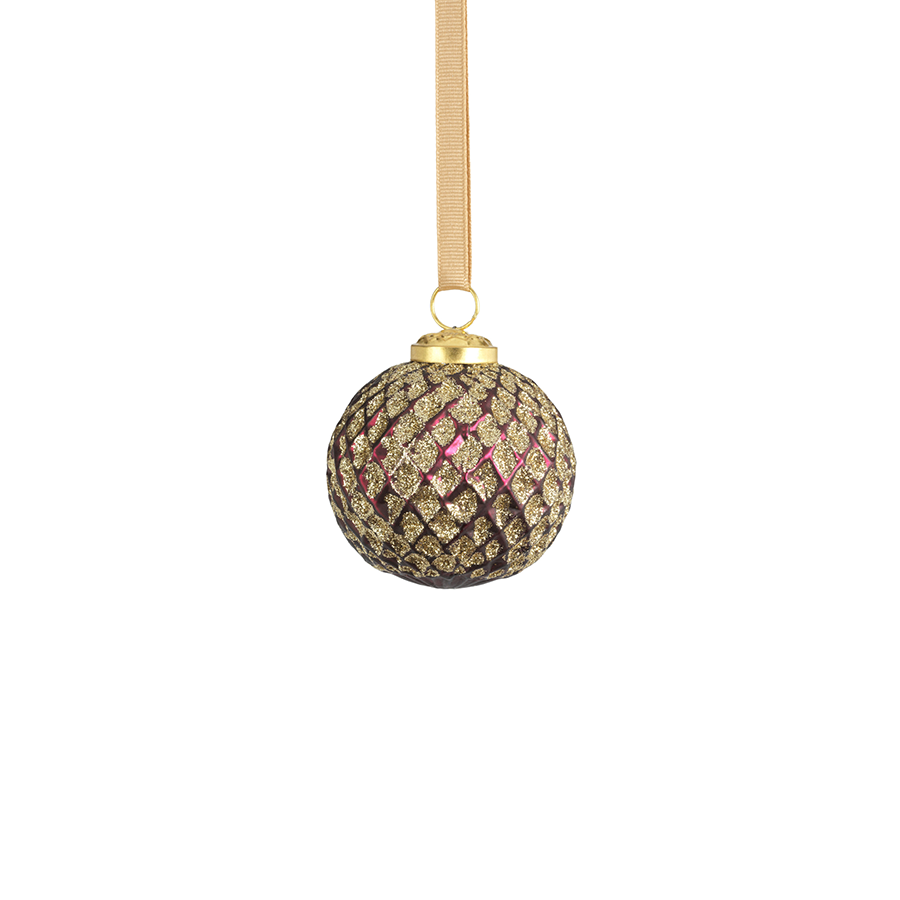 Beehive Burgundy w/ Gold Glitter Ball Ornaments - Set of 6