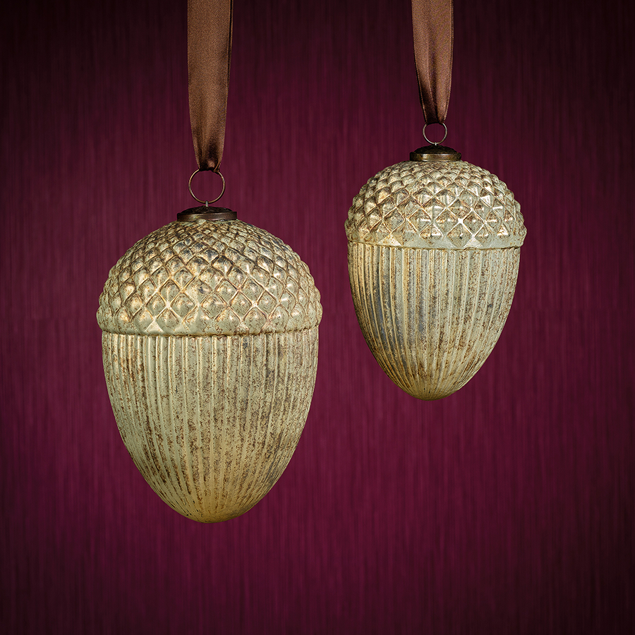 Antique Silver Acorn Hanging Ornaments - Set of 2