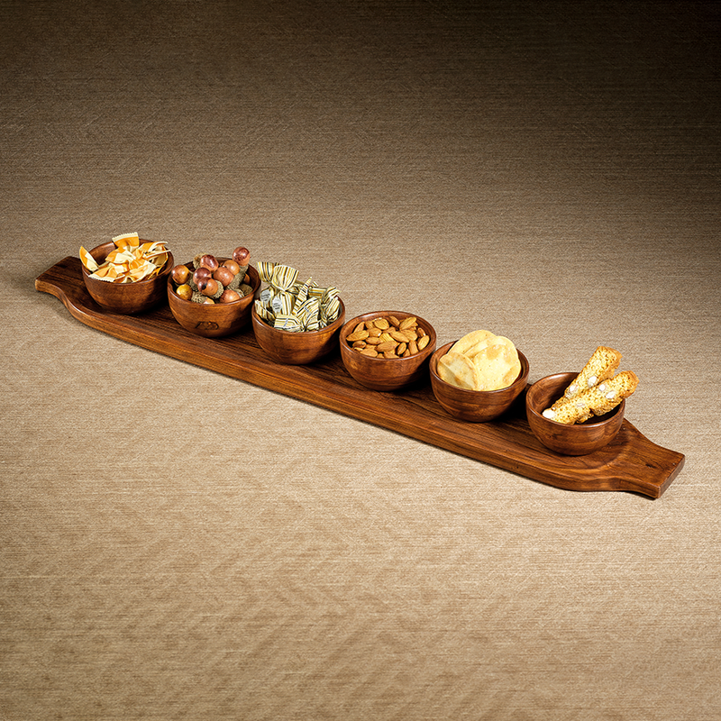 Natural Red Teakwood Tray w/ 6 Bowls