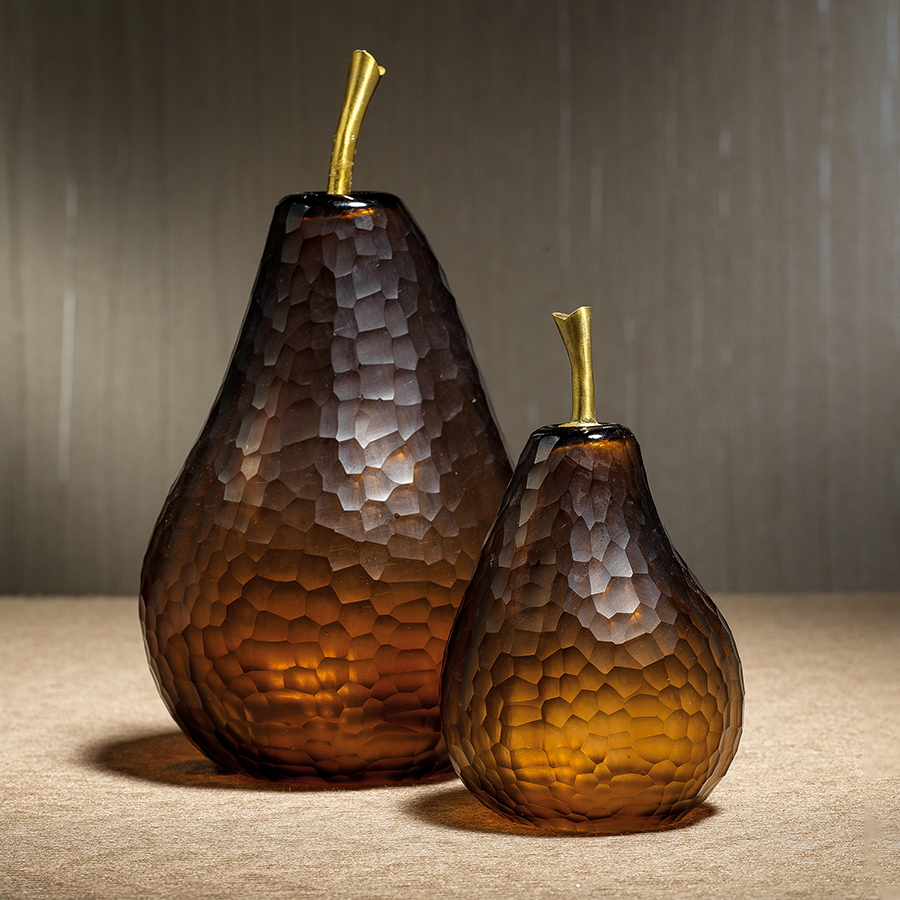 Decorative Amber Glass Pear Sculpture