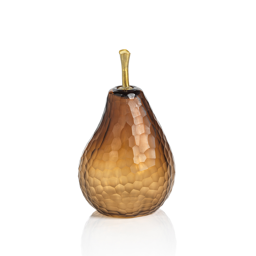 Decorative Amber Glass Pear Sculpture