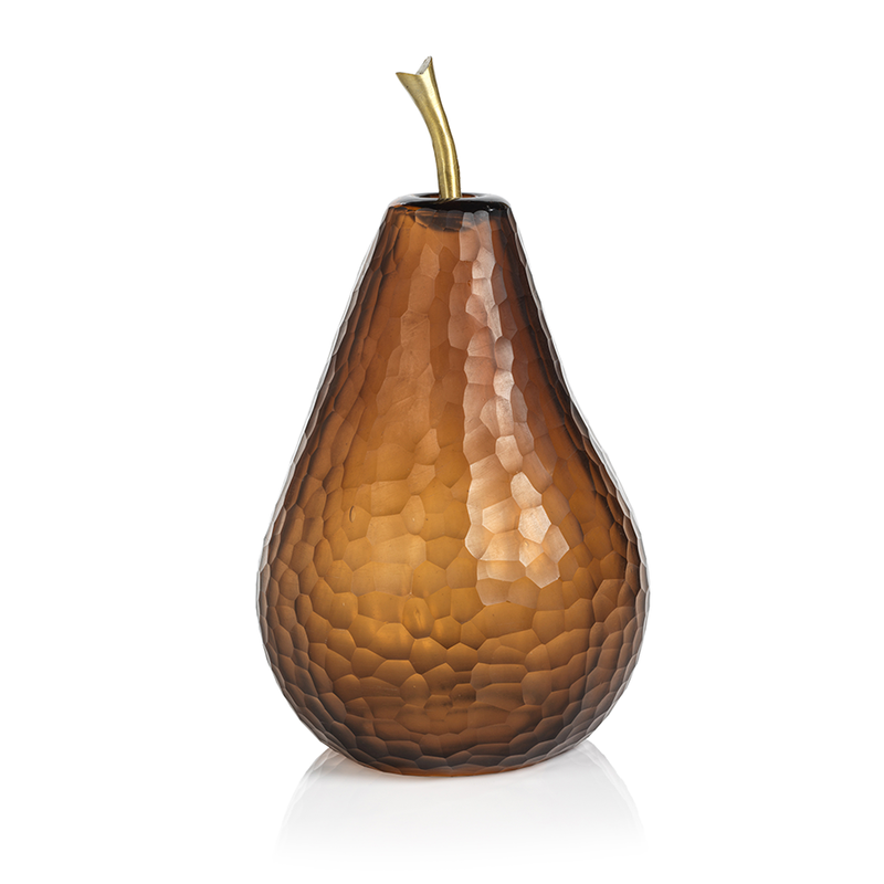 Decorative Amber Glass Pear Sculpture