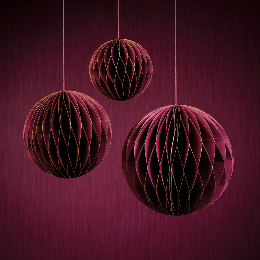 Miriam Paper Deco Ball Ornaments Burgundy - Set of 6