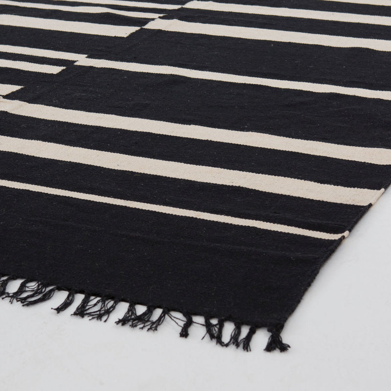 Offset Black Stripe Cotton Rug