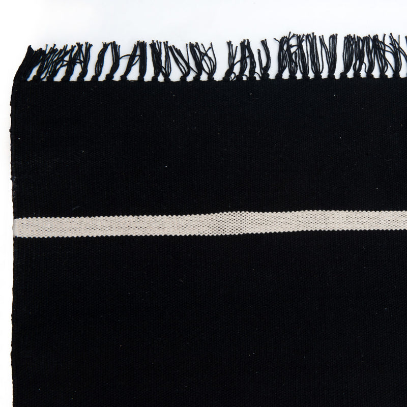 Offset Black Stripe Cotton Rug