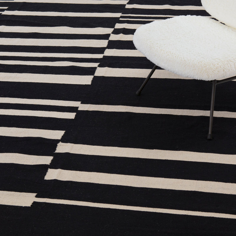 Offset Black Stripe Cotton Rug