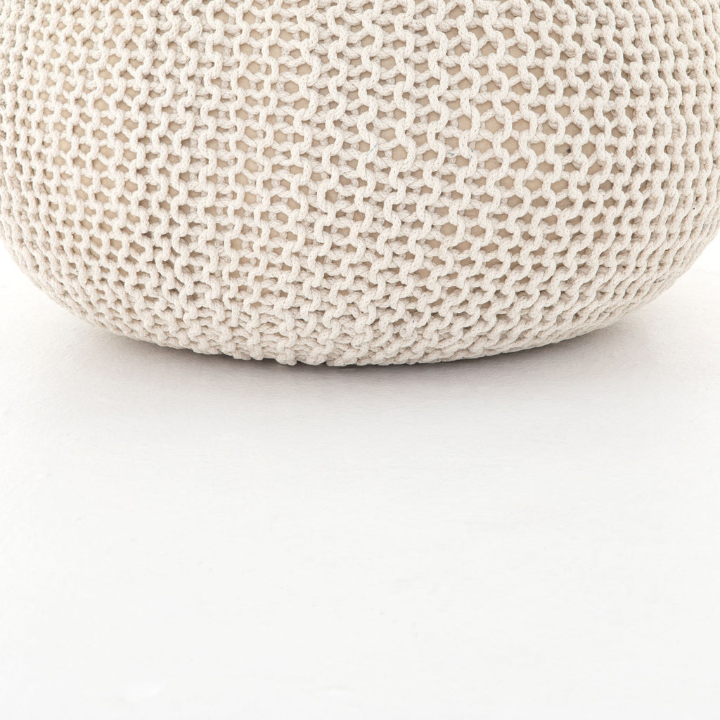 Jute Knit White Pouf