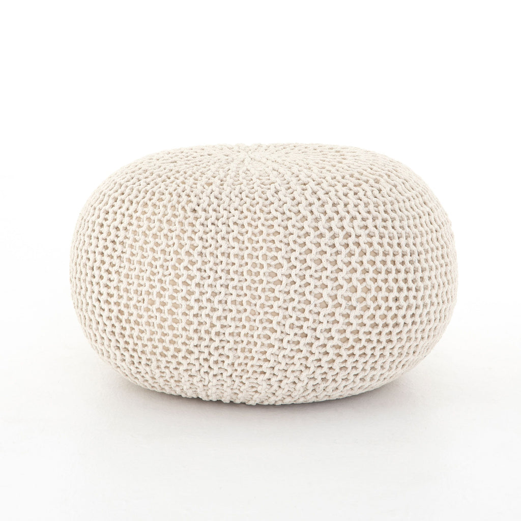 Jute Knit White Pouf