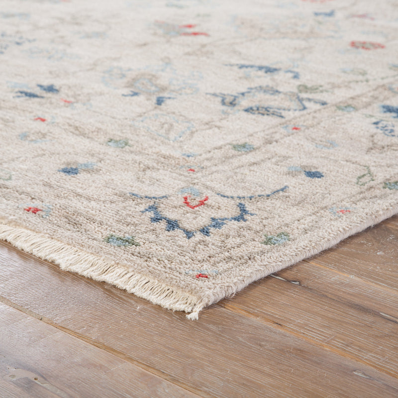 Hacci Hand-Knotted Floral Cream & Blue Area Rug