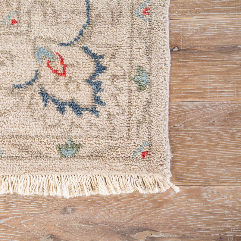 Hacci Hand-Knotted Floral Cream & Blue Area Rug