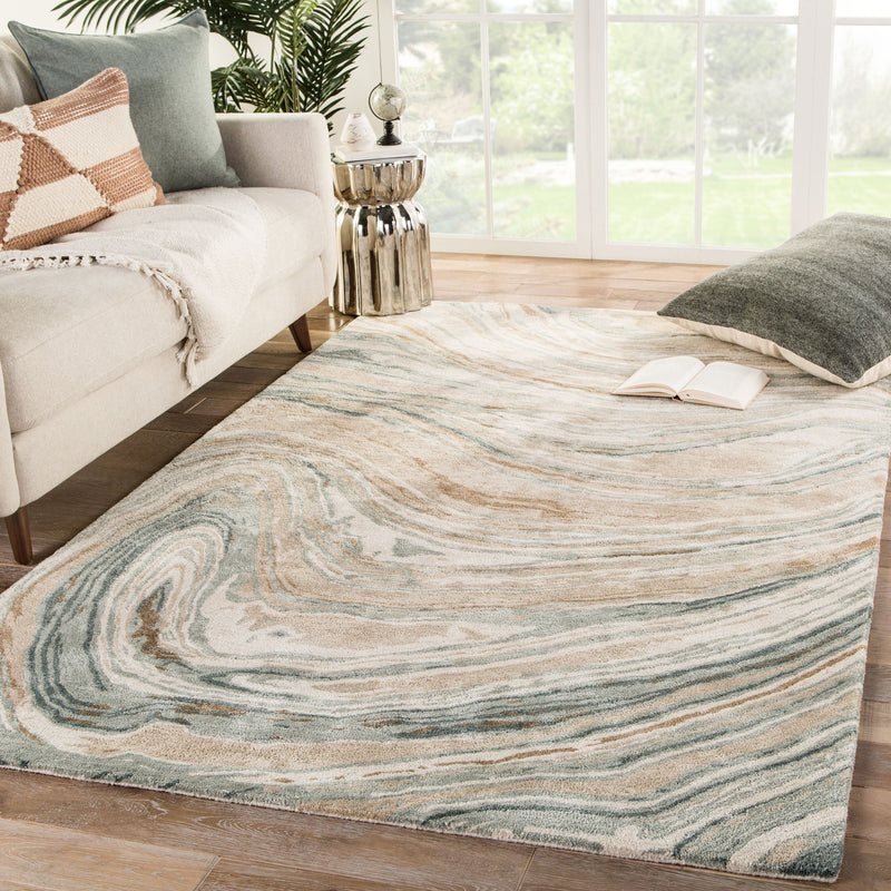 Atha Handmade Abstract Tan/Green Area Rug