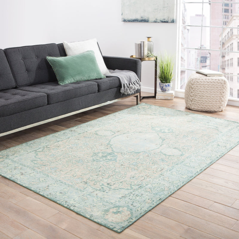 Alessia Border Rug in Pelican & Aquatic design by Jaipur Living