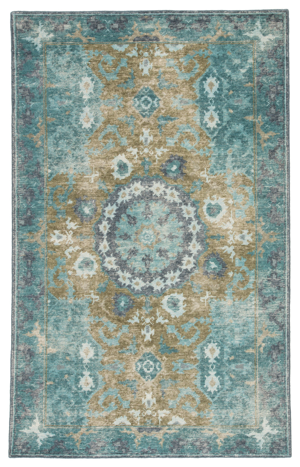 Modify Hand-Knotted Medallion Teal & Olive Area Rug