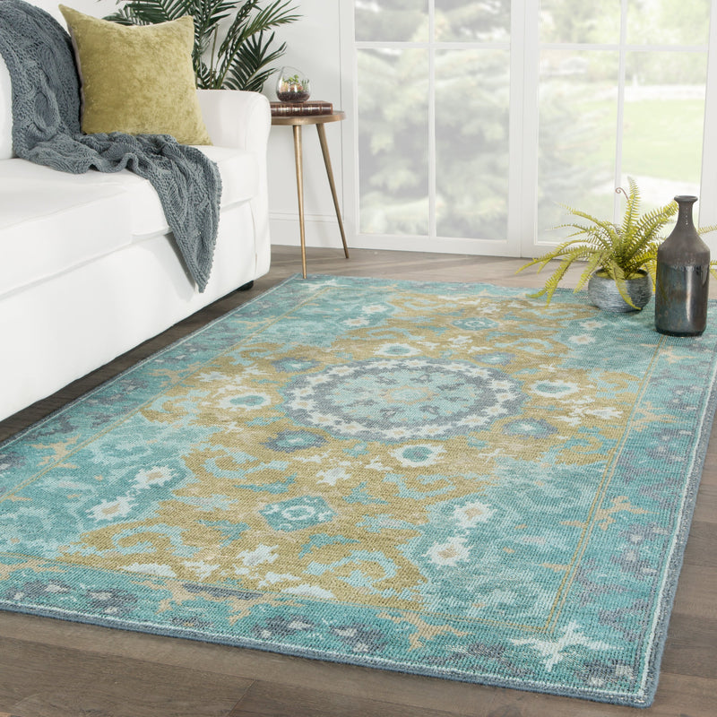 Modify Hand-Knotted Medallion Teal & Olive Area Rug