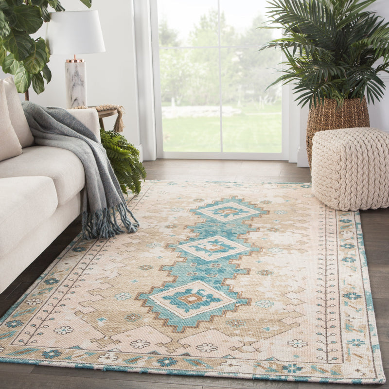 Pathos Hand-Knotted Medallion Pink & Blue Area Rug