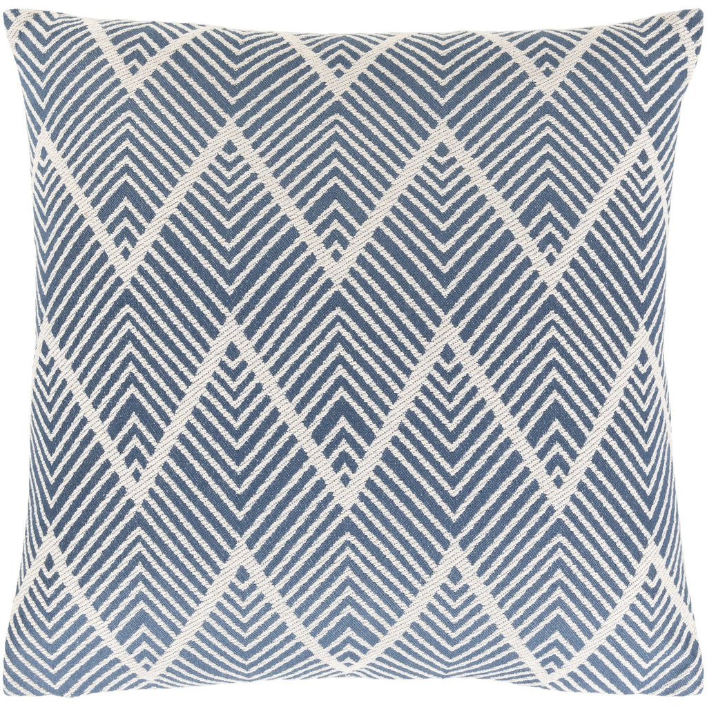 Kanga KGA-005 Jacquard Square Pillow in Dark Blue & Cream by Surya