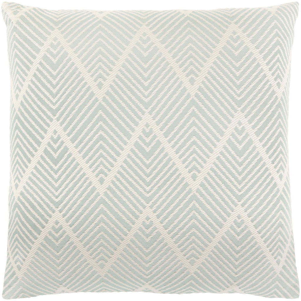 Kanga KGA-006 Jacquard Square Pillow in Mint & Cream by Surya